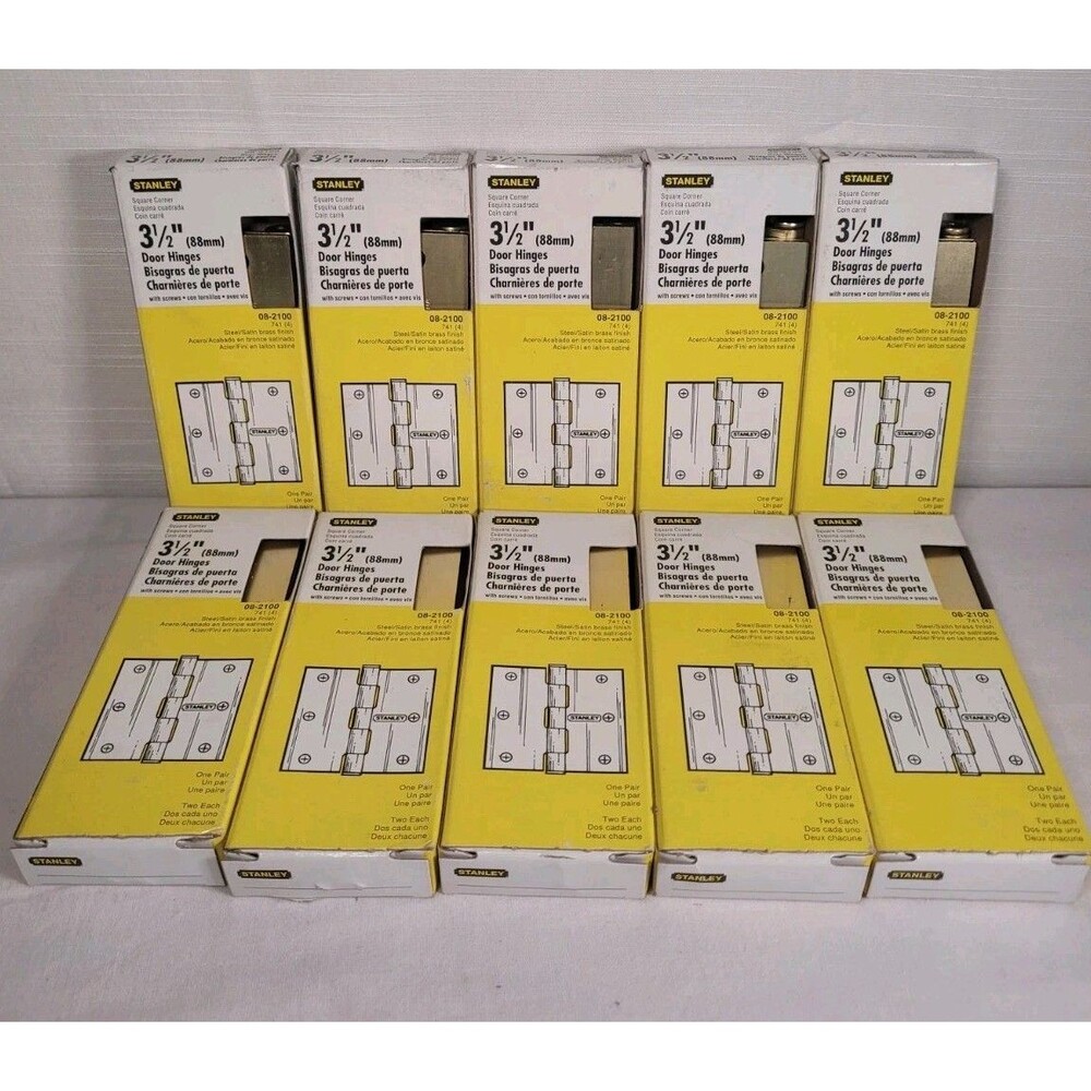 Lot of 10 STANLEY 3.5" Door Hinges 08-2100 w/ Screws Stainless Steel Brass NEW